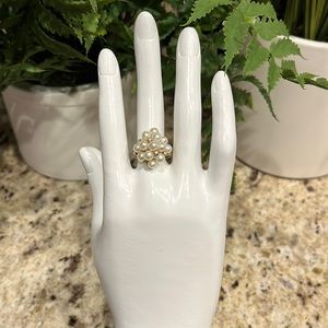 Solid 10K Pearl & Diamond Cluster Ring